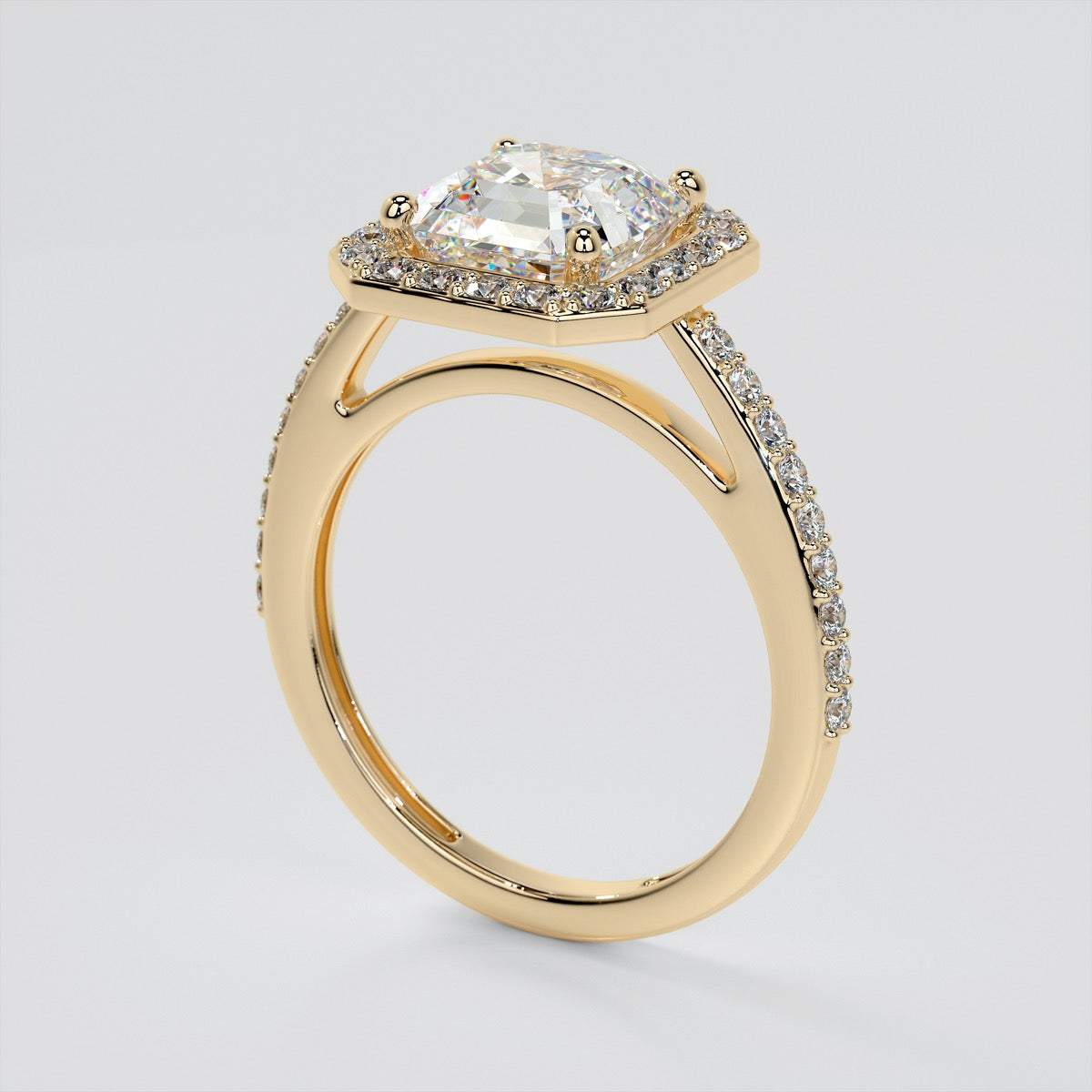 Asscher Cut Halo Filigree Style Engagement Ring