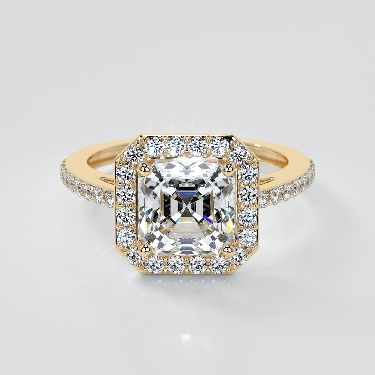 Asscher Cut Halo Filigree Style Engagement Ring
