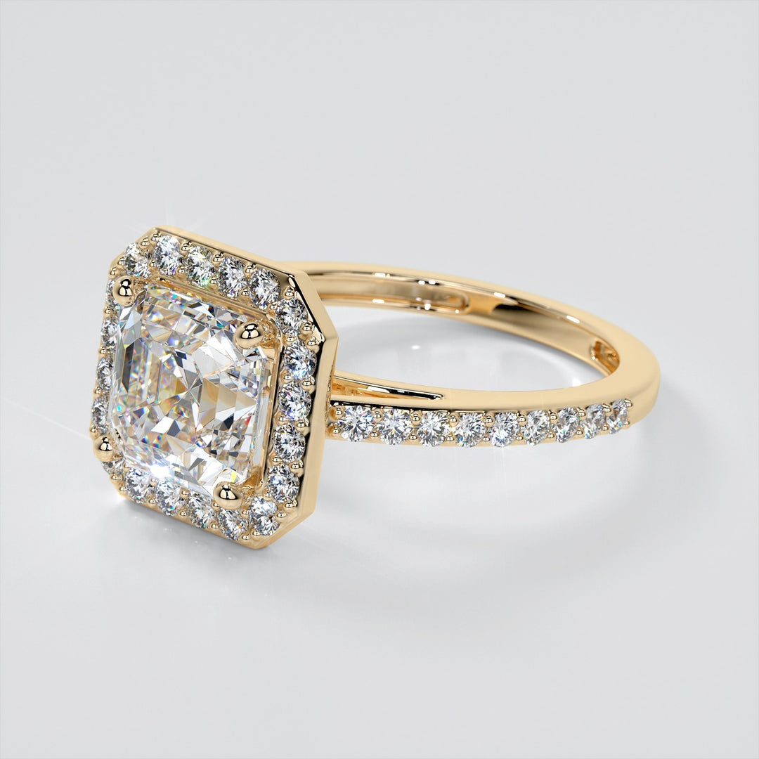 2.0CT Asscher Cut Lab Grown Diamond Halo Filigree Style Engagement Ring