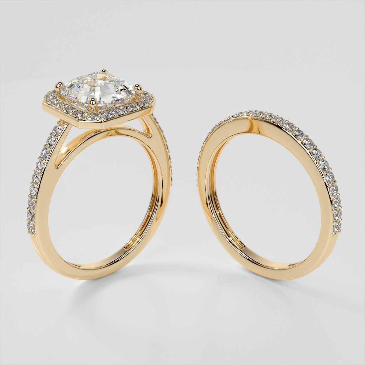 Asscher Cut Halo Filigree Style Engagement Ring