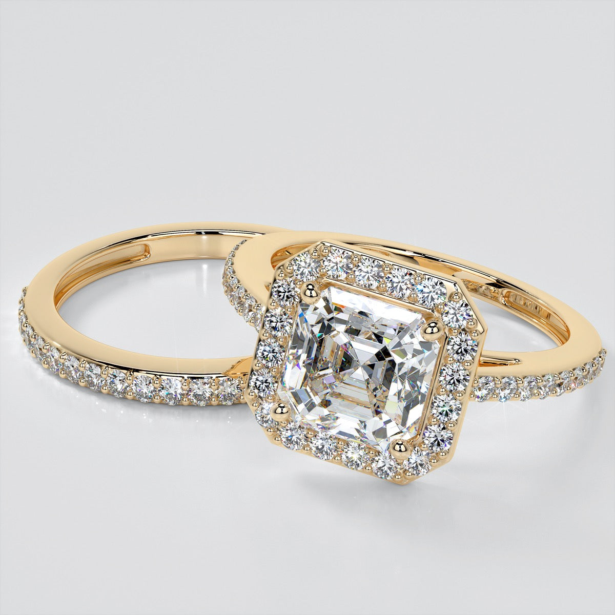 Asscher Cut Halo Wedding Set