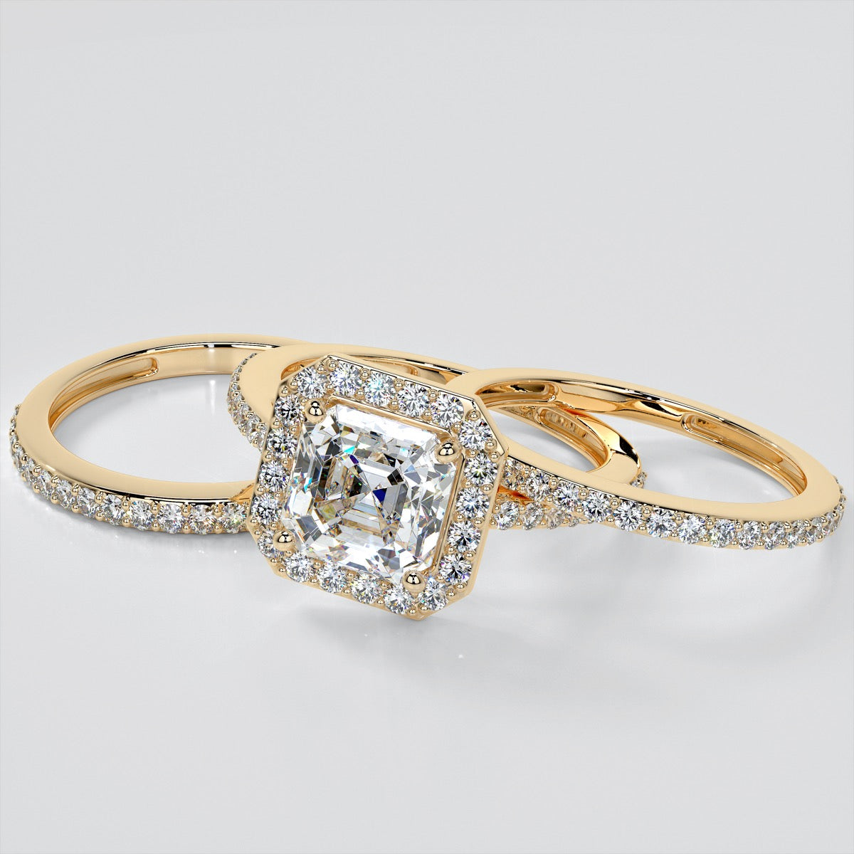 Asscher Cut Halo Wedding Set