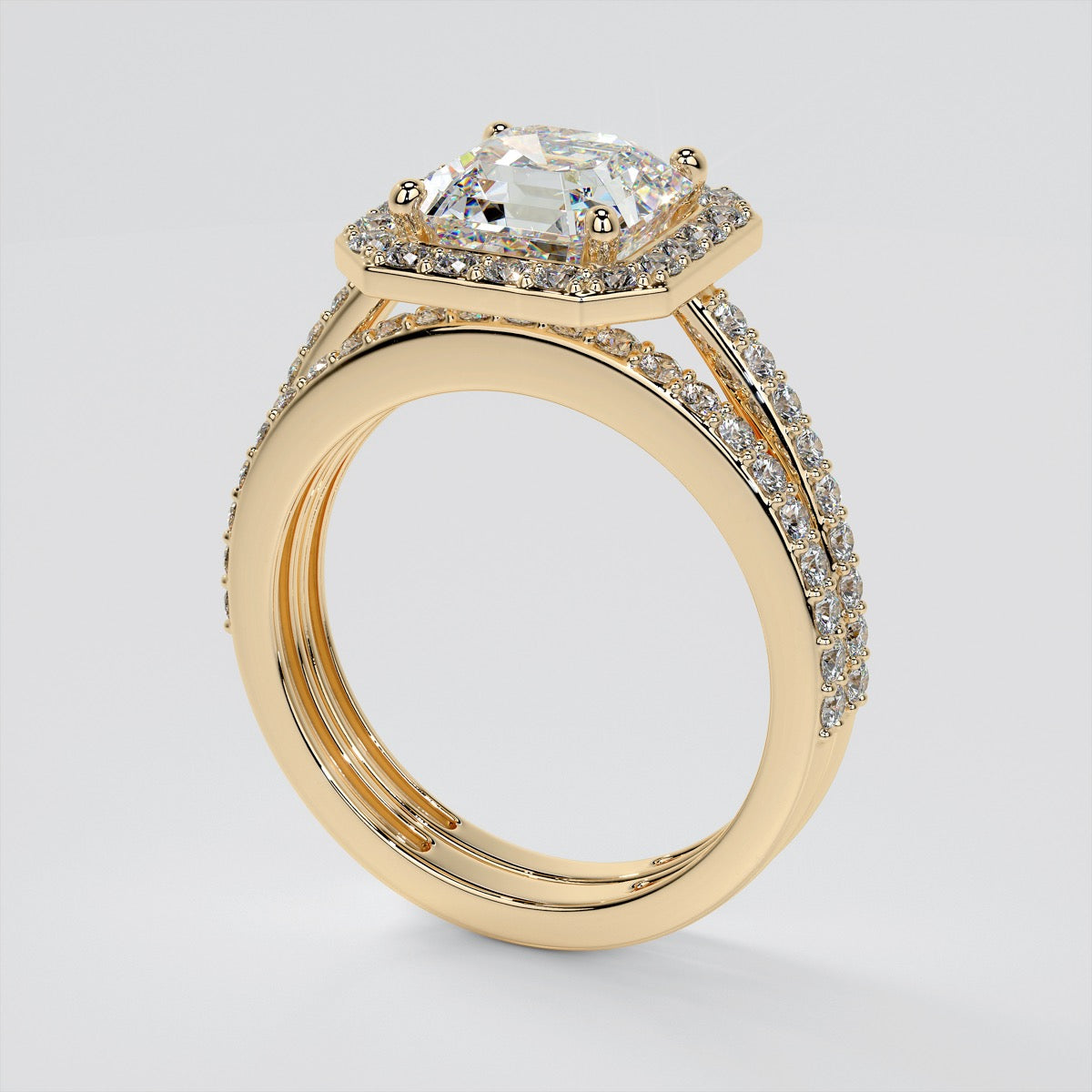 2.0CT Asscher Cut Lab Grown Diamond Halo Filigree Style Engagement Ring