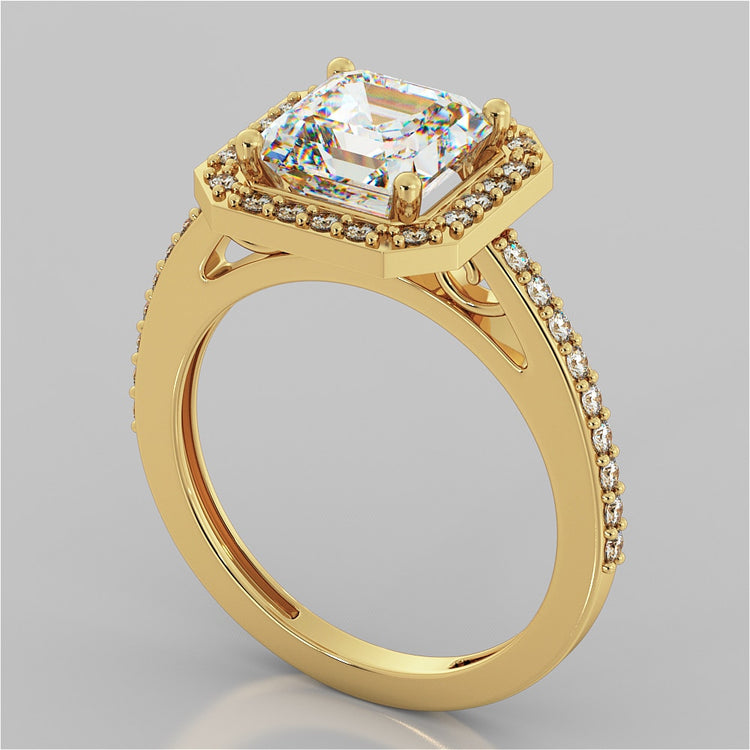 Asscher Cut Halo Filigree Style Engagement Ring