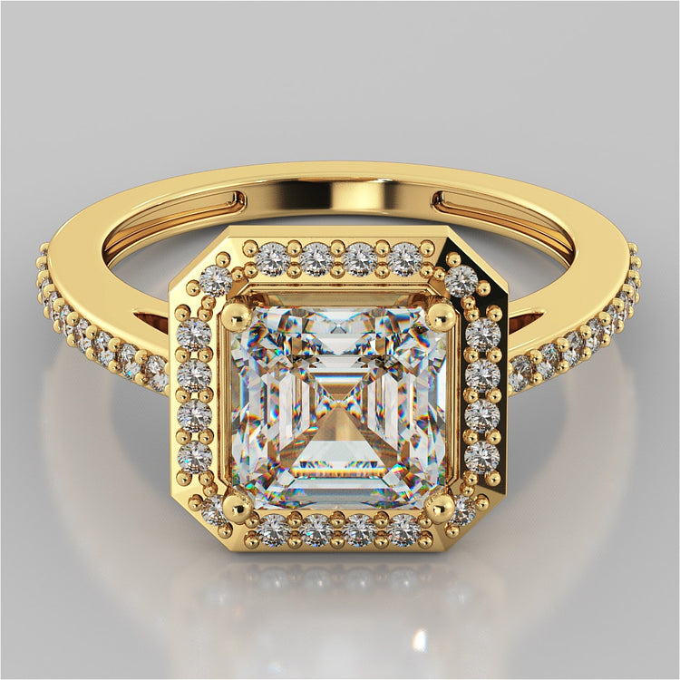 Asscher Cut Halo Wedding Set