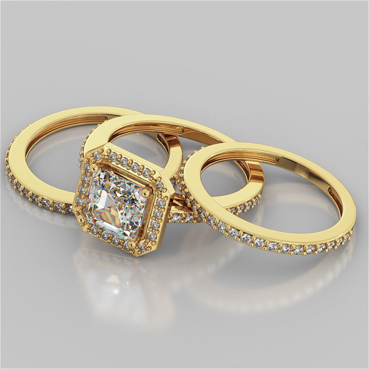 Asscher Cut Halo Wedding Set