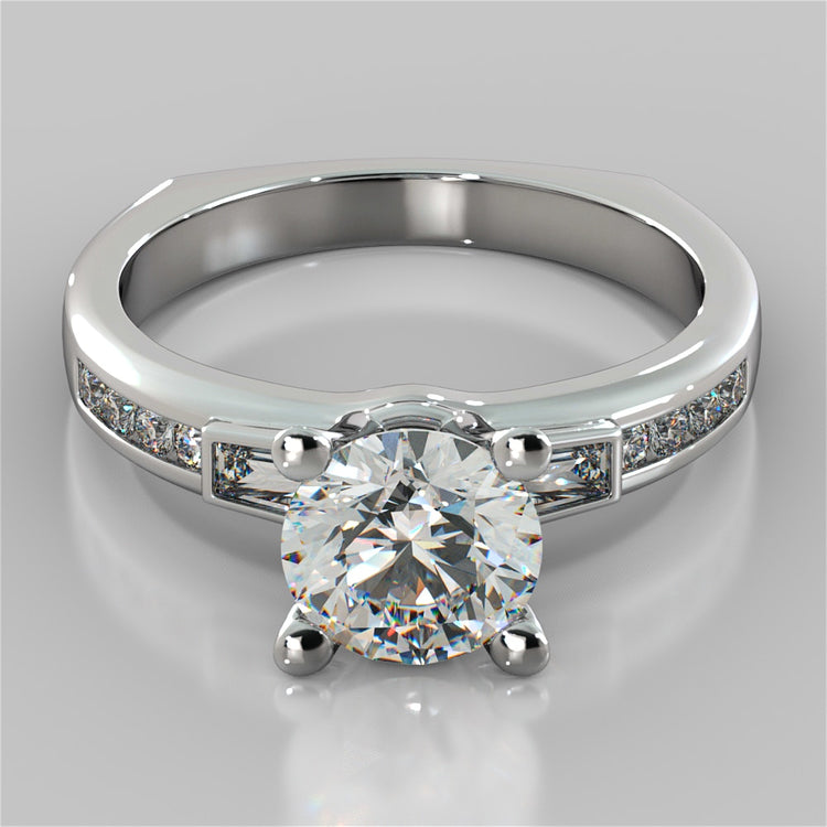 Round Cut Euro-Style Channel Set Wedding Set With 2 Matching Bands