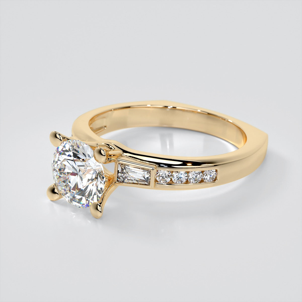 Round Cut Euro-Style Channel Set Wedding Set With 2 Matching Bands