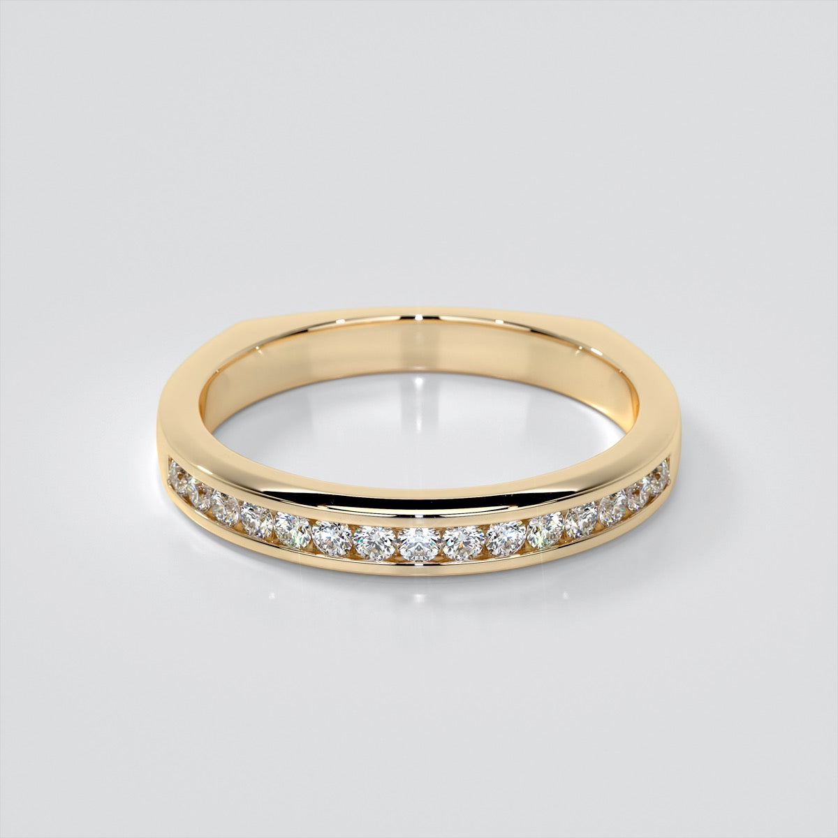 Round Cut Euro-Style Channel Set Wedding Set With 2 Matching Bands