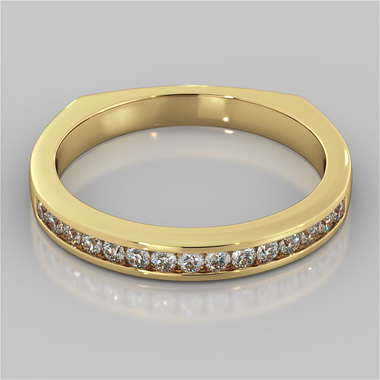 Round Cut Euro-Style Channel Set Wedding Set With 2 Matching Bands