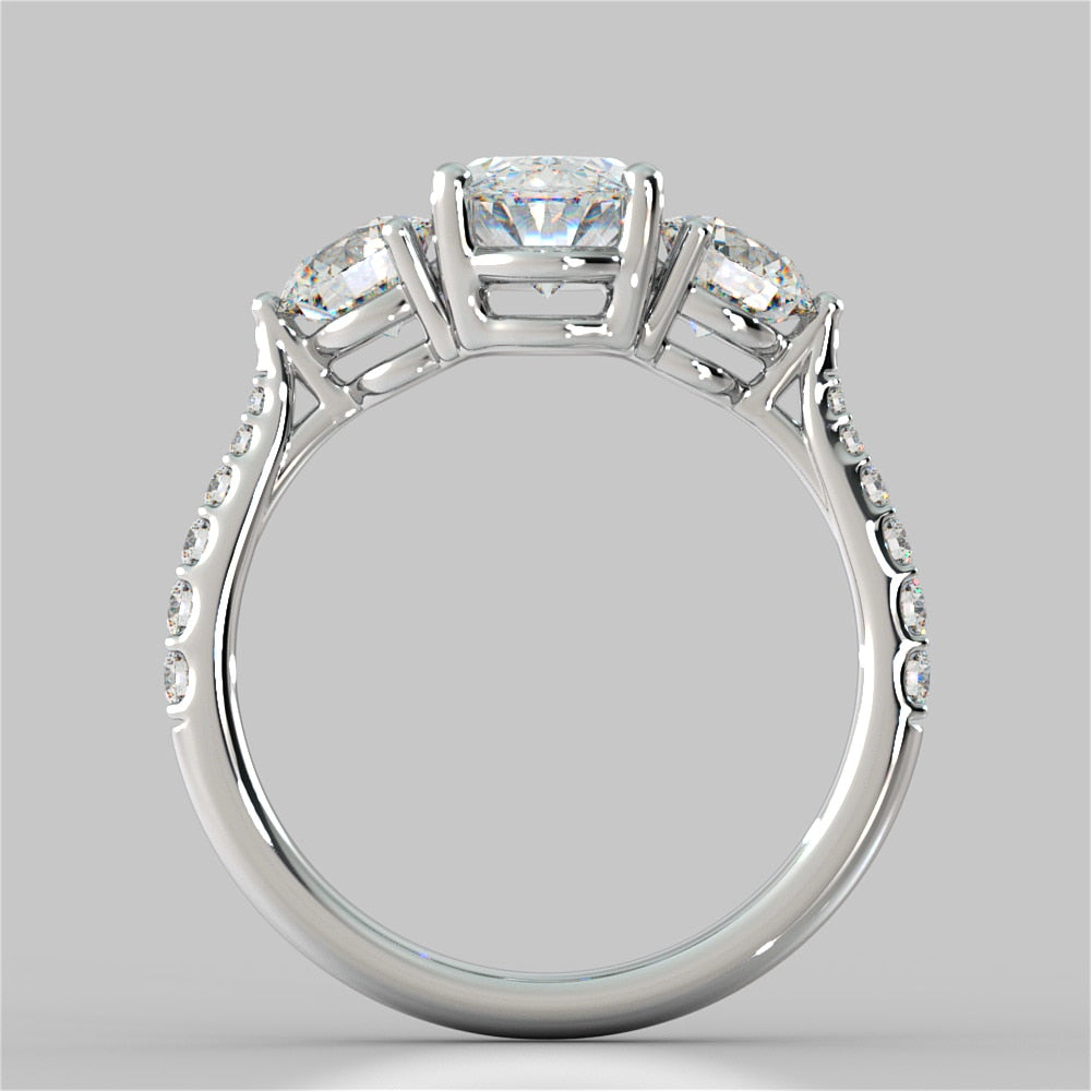 2.40Ct Oval Cut Three-Stone Engagement Ring in 14K White Gold