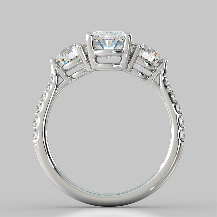 Oval Cut Three-Stone Engagement Ring With Accents