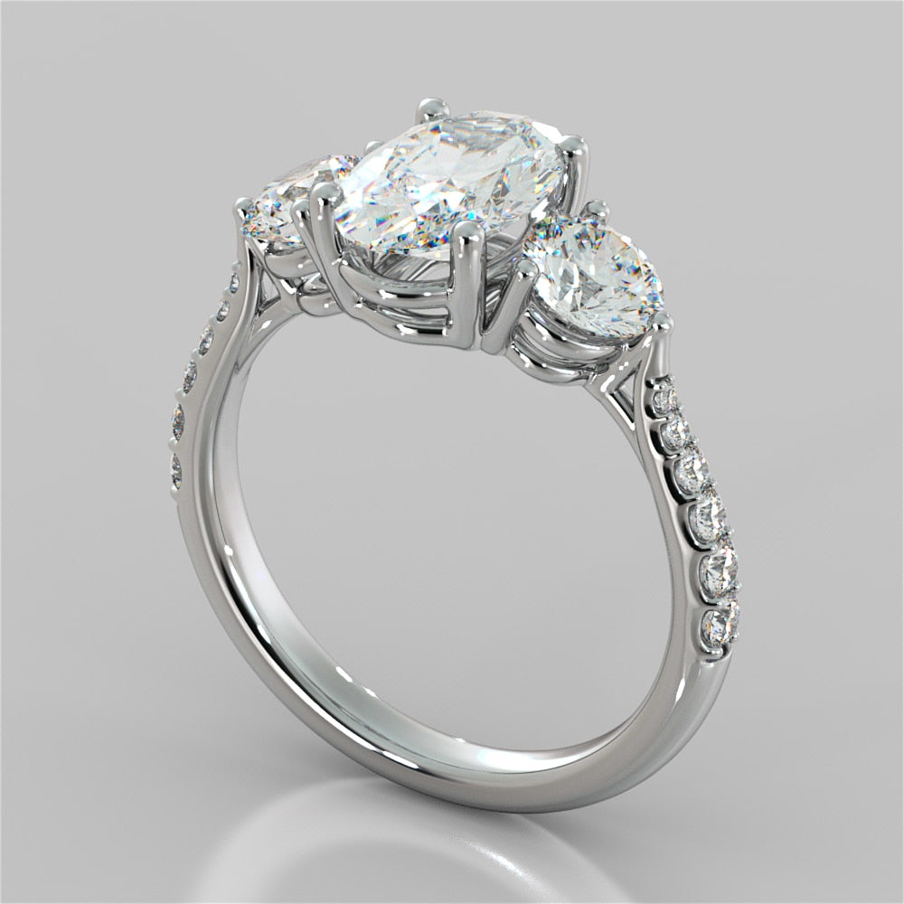 2.4Ct Oval Cut Three-Stone Wedding Set With Accents in 14K White Gold