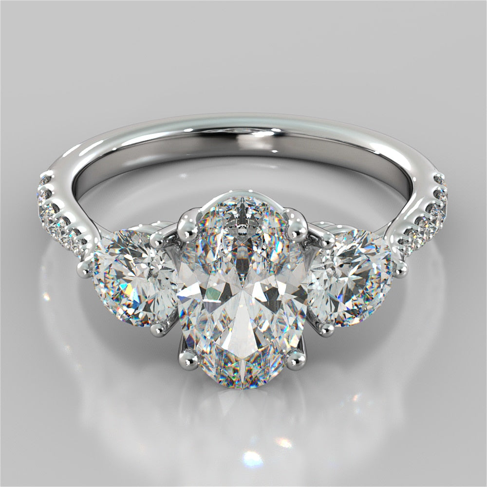2.40Ct Oval Cut Three-Stone Engagement Ring in 14K White Gold