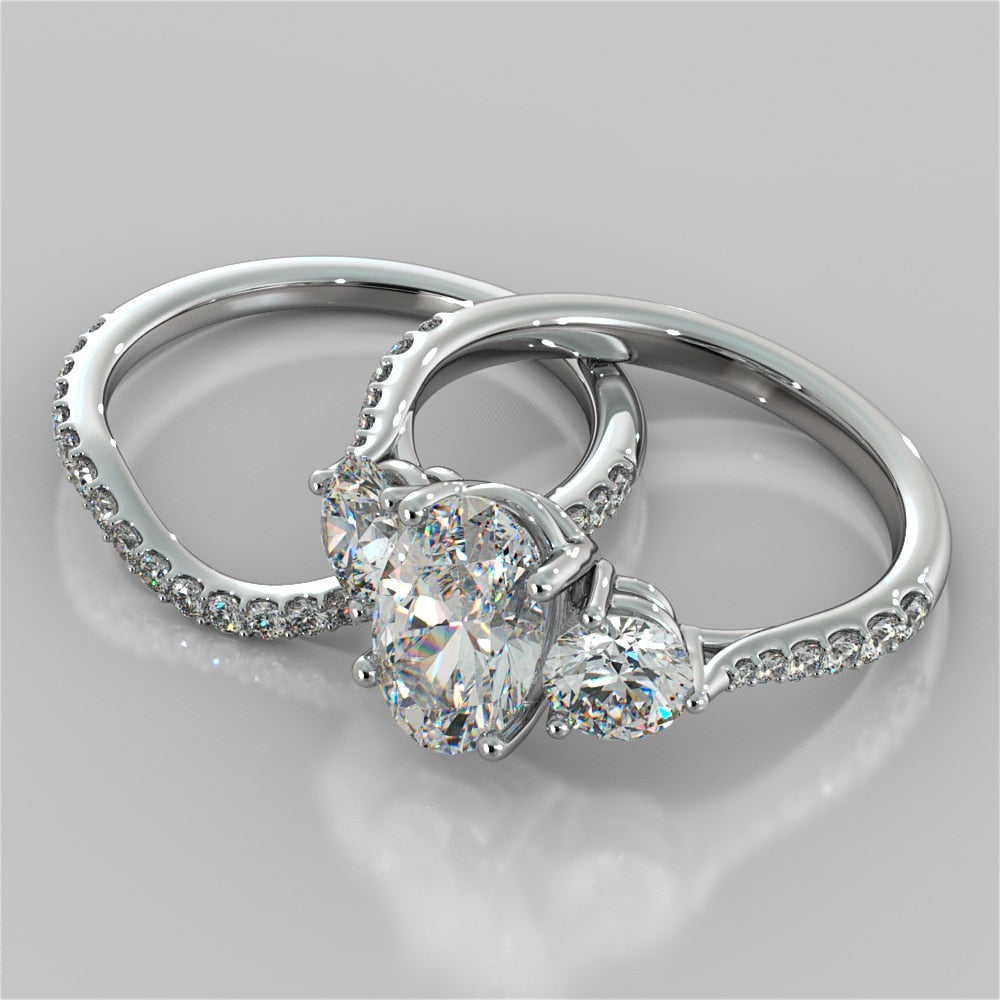 Oval Cut Three-Stone Wedding Set With Accents