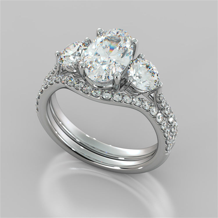 Oval Cut Three-Stone Wedding Set With Accents