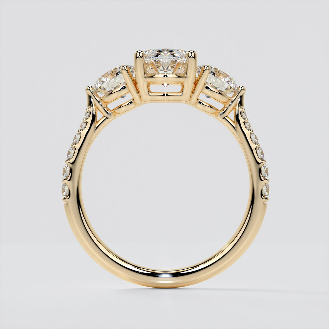 Oval Cut Three-Stone Engagement Ring With Accents