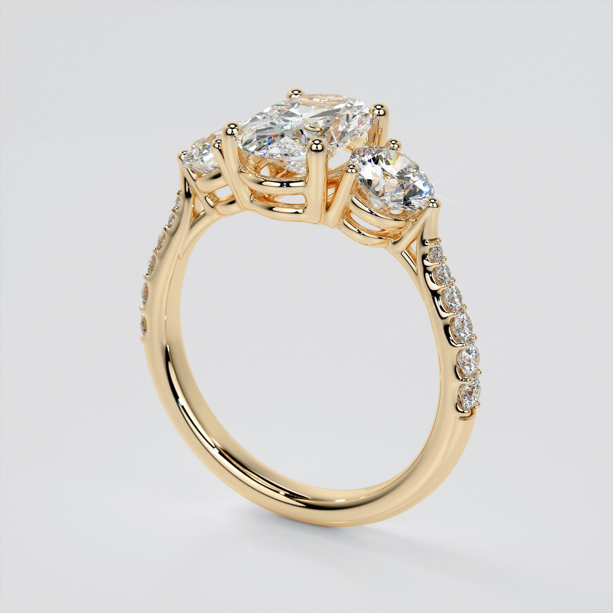 Oval Cut Three-Stone Engagement Ring With Accents
