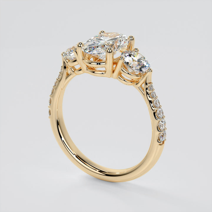 Oval Cut Three-Stone Engagement Ring With Accents