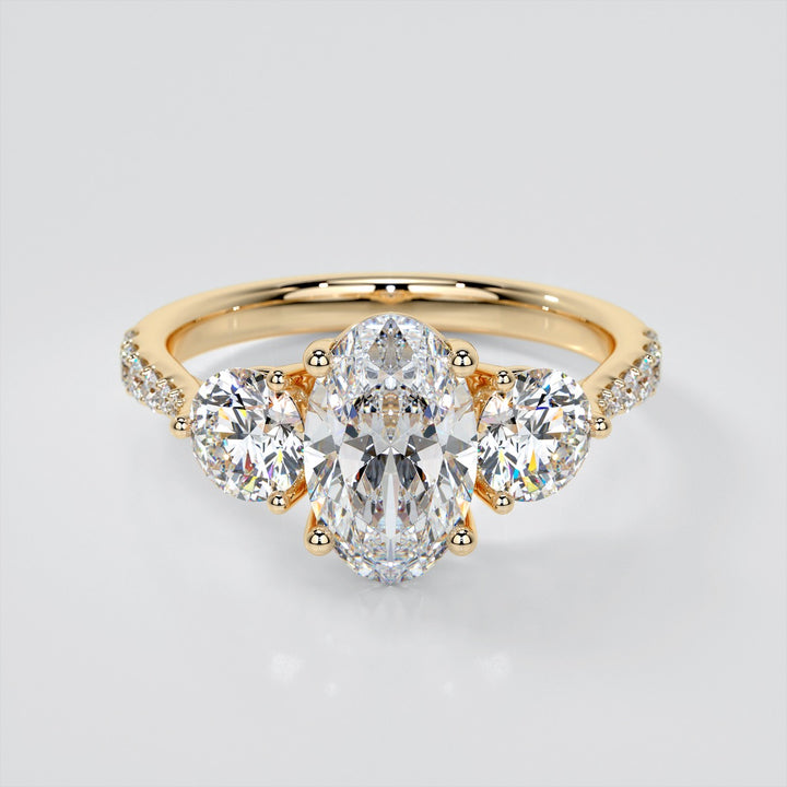 Oval Cut Three-Stone Engagement Ring With Accents
