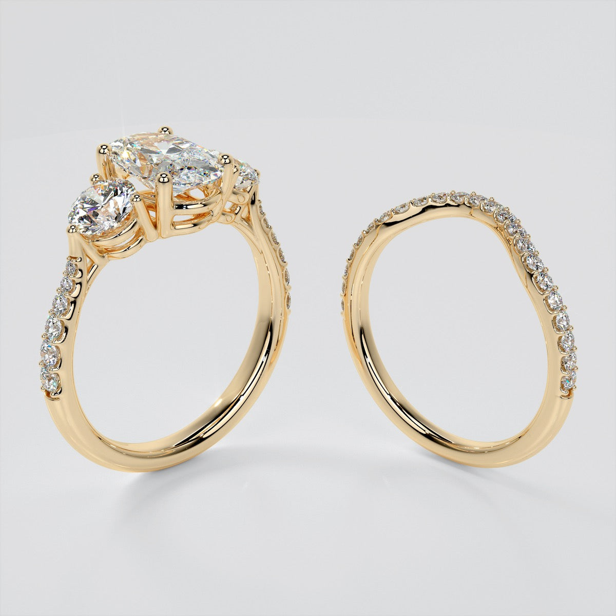 Lab Grown Diamond Oval Cut Three-Stone Engagement Ring With Accents