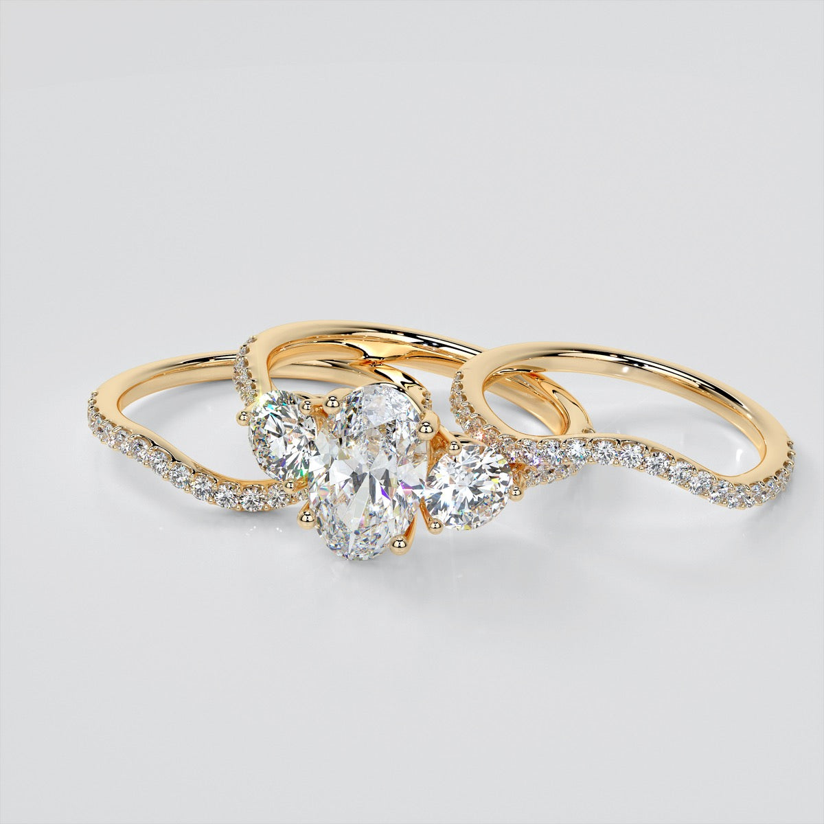 Oval Cut Three-Stone Wedding Set With Accents