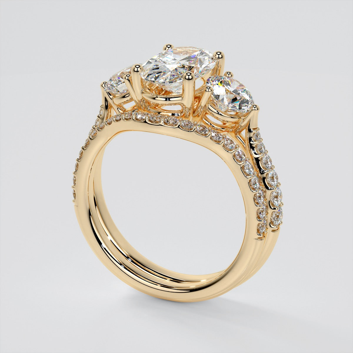 Oval Cut Three-Stone Engagement Ring With Accents