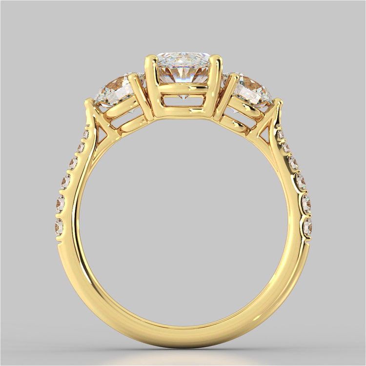 Oval Cut Three-Stone Engagement Ring With Accents