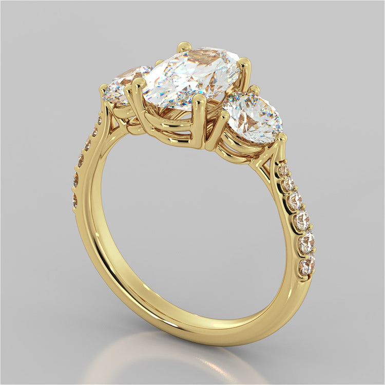 Oval Cut Three-Stone Engagement Ring With Accents