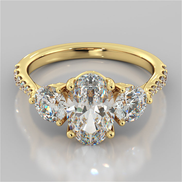 Lab Grown Diamond Oval Cut Three-Stone Engagement Ring With Accents