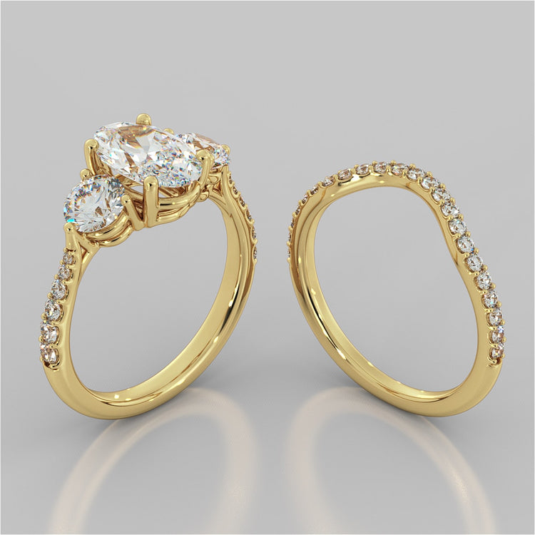 Oval Cut Three-Stone Wedding Set With Accents