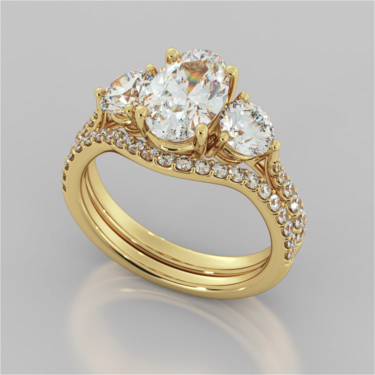 Oval Cut Three-Stone Wedding Set With Accents