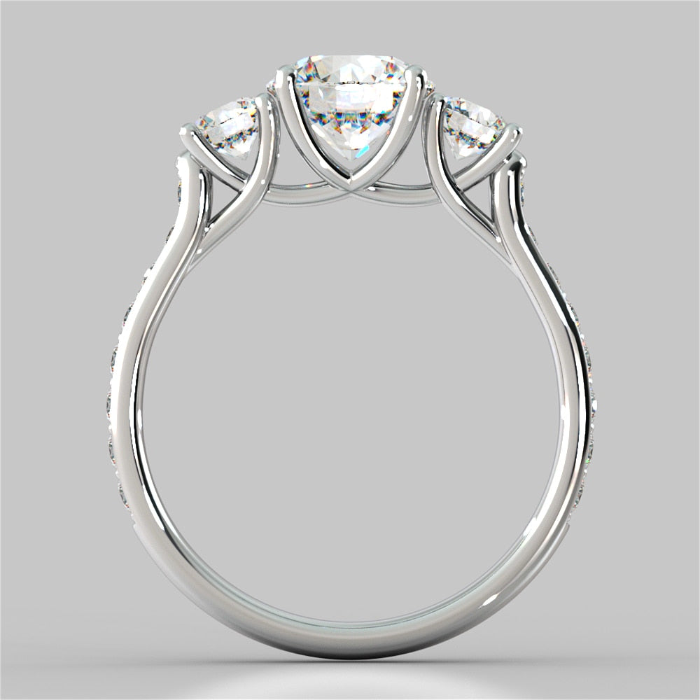 Round Cut Three Stone Trellis Wedding Set