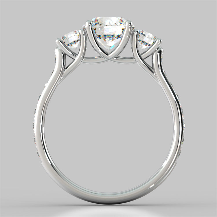 Round Cut Three Stone Trellis Wedding Set