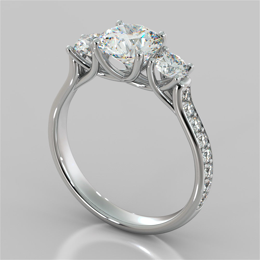 1.25Ct Lab Grown Diamond Round Cut Three Stone Trellis Wedding Set - VS1 - G Color