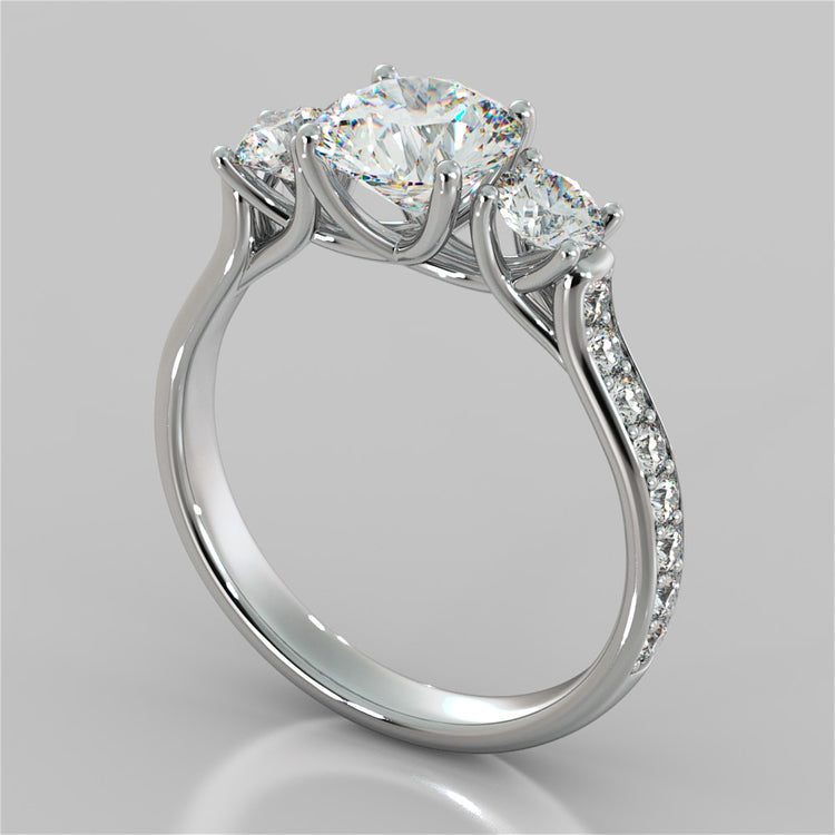 Lab Grown Diamond Round Cut Three Stone Trellis Engagement Ring