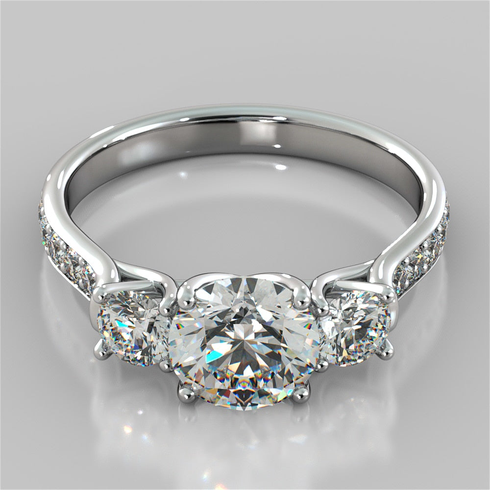 1.25Ct Lab Grown Diamond Round Cut Three Stone Trellis Wedding Set - VS1 - G Color