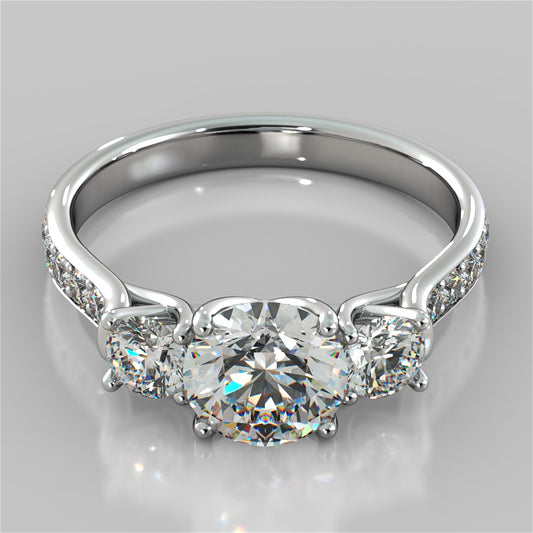 Lab Grown Diamond Round Cut Three Stone Trellis Engagement Ring