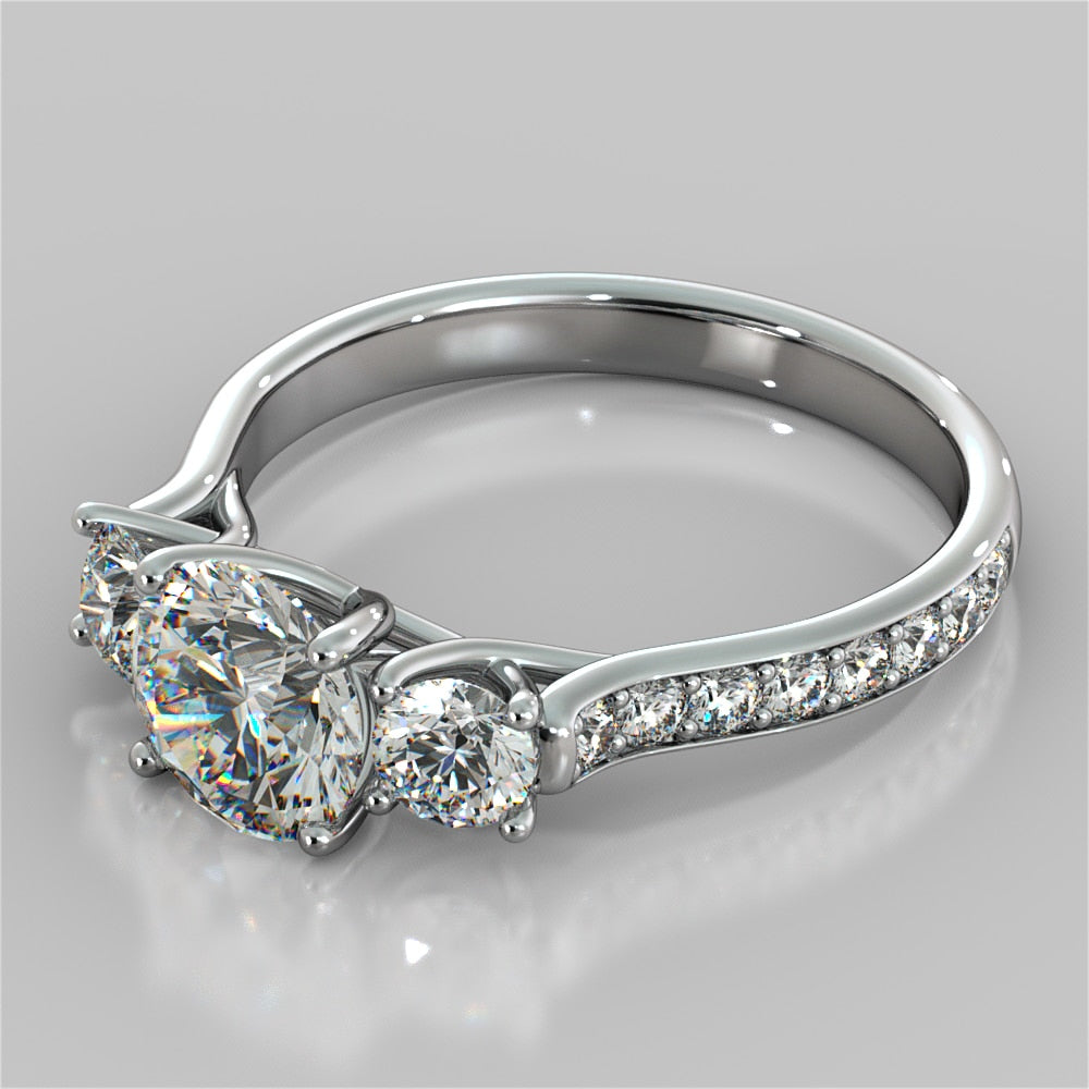 1.25Ct Lab Grown Diamond Round Cut Three Stone Trellis Wedding Set - VS1 - G Color