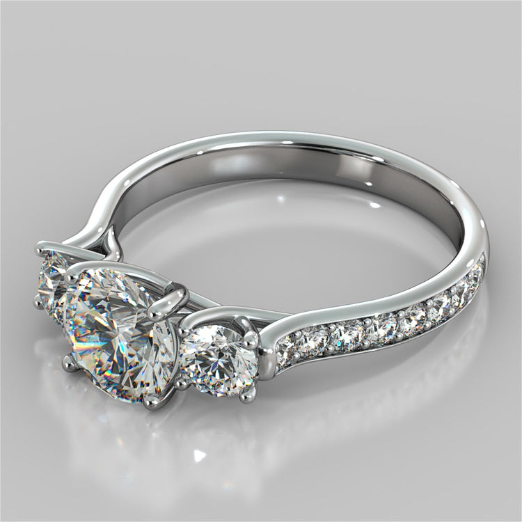 Lab Grown Diamond Round Cut Three Stone Trellis Engagement Ring