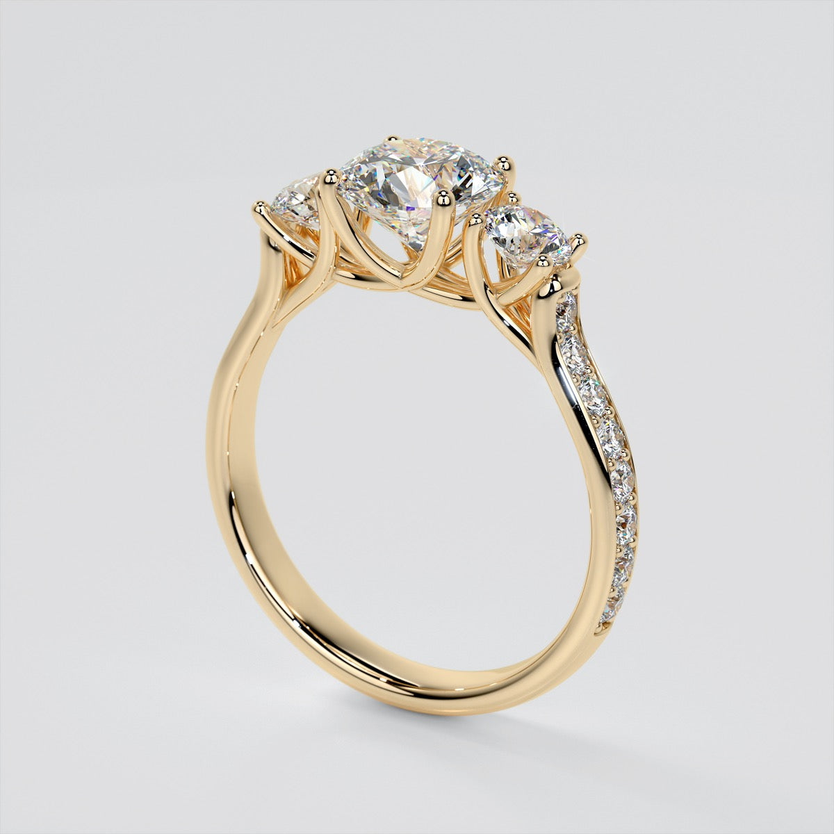 Lab Grown Diamond Round Cut Three Stone Trellis Engagement Ring
