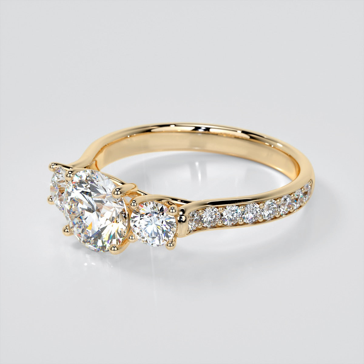 Round Cut Three Stone Trellis Wedding Set