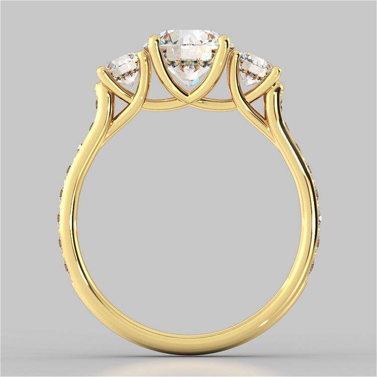 Round Cut Three Stone Trellis Wedding Set With 2 Matching Bands