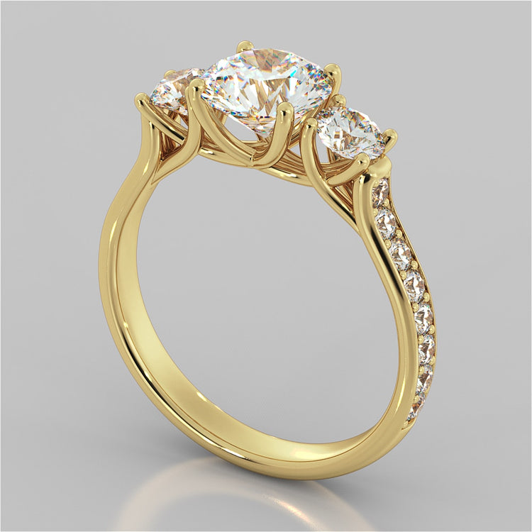 Lab Grown Diamond Round Cut Three Stone Trellis Engagement Ring