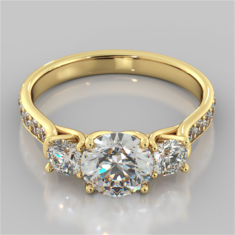 Round Cut Three Stone Trellis Engagement Ring