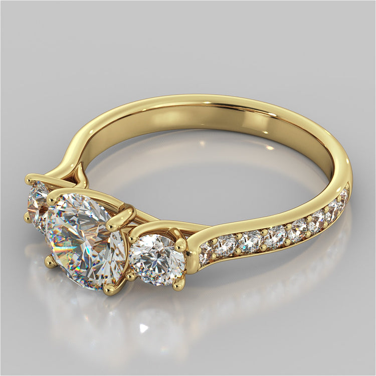 Lab Grown Diamond Round Cut Three Stone Trellis Engagement Ring