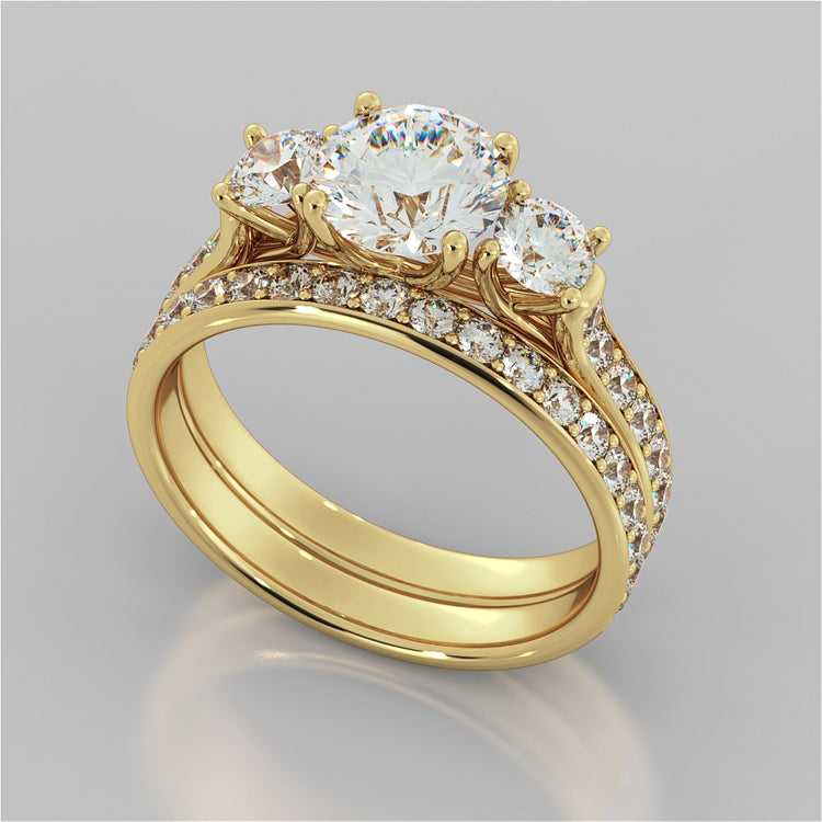 Lab Grown Diamond Round Cut Three Stone Trellis Engagement Ring