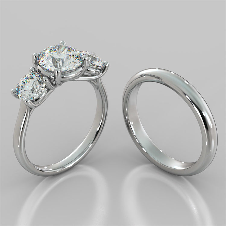 Round Cut Three-Stone Wedding Set With Accents