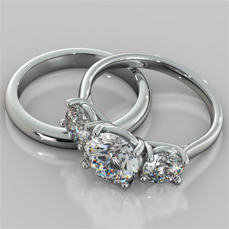 Round Cut Three-Stone Wedding Set With Accents