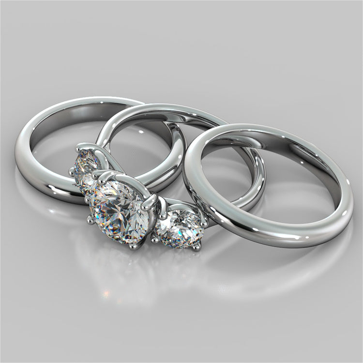 Round Cut Three-Stone Wedding Set With Accents